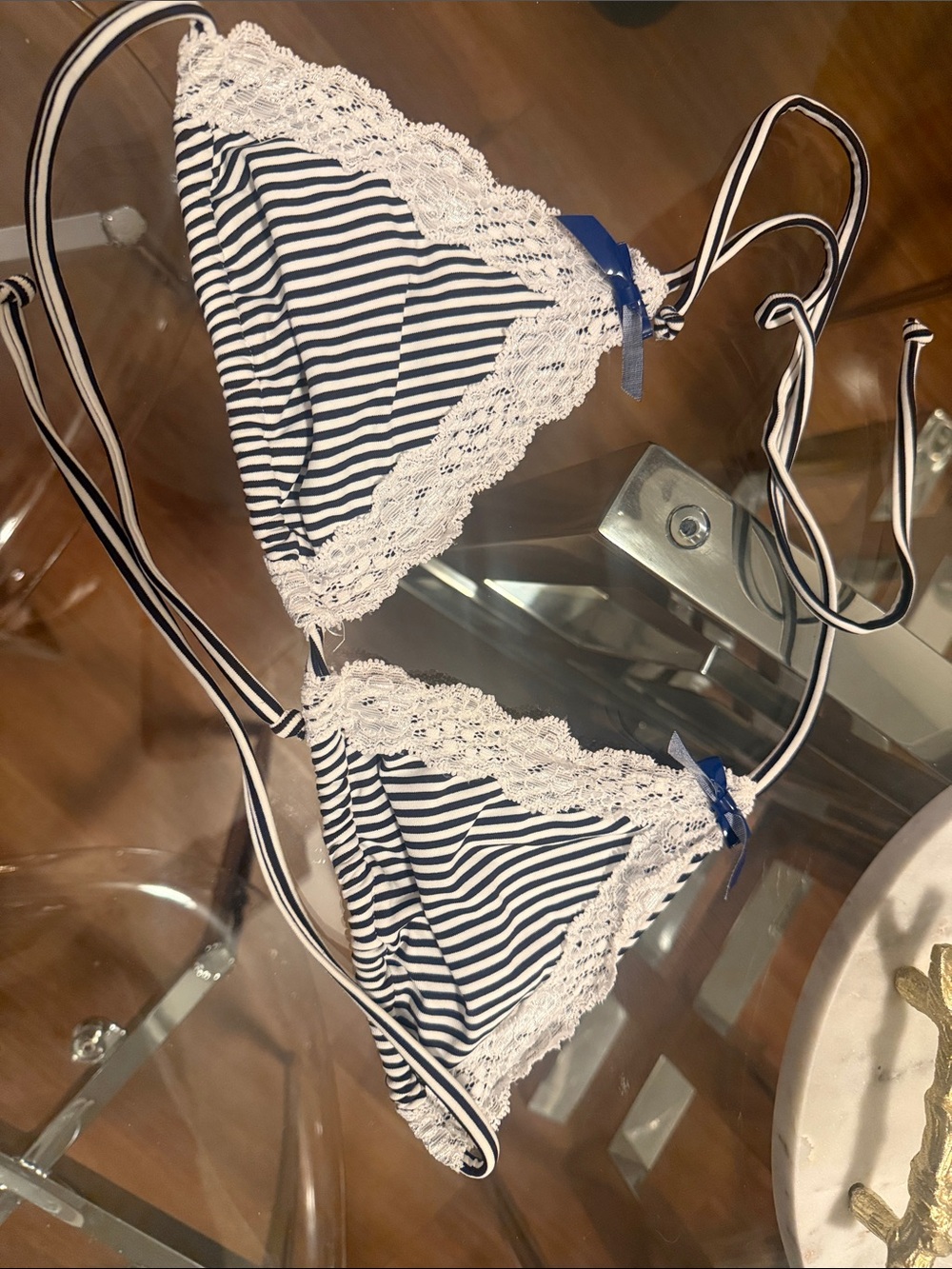 Beach Bunny Navy & White Striped Triangle Bikini Top